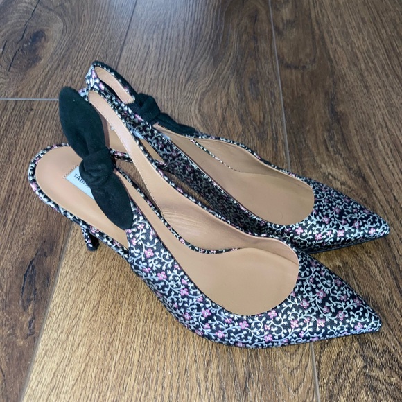 Tabitha Simmons sling back black floral pumps with bow size 8 new - Picture 3 of 7